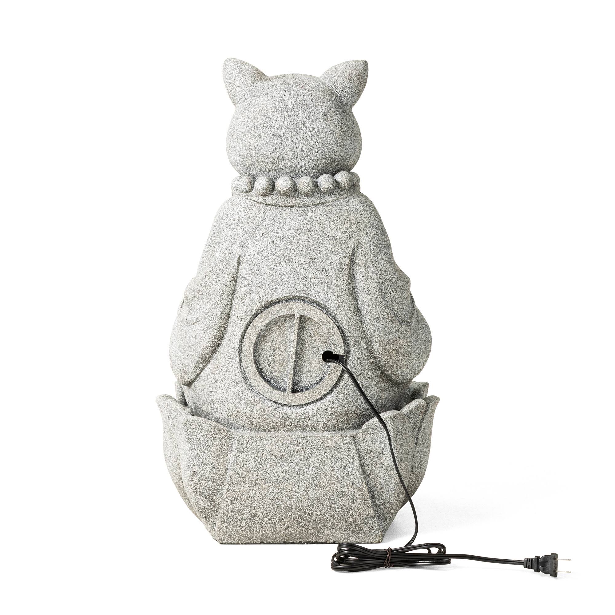 Glitzhome® 21.75" Zen-Style LED 2-Tier Concrete Cat Outdoor Fountain